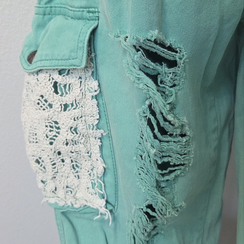 Pol New Teal Mint Patchwork Distressed Denim Jogg… - image 5